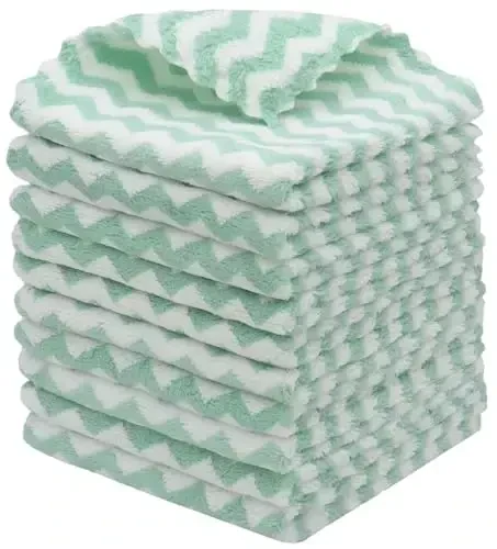 HFGBLG Microfiber Cleaning Cloth Lint Free Cleaning Rags, 10 Pack Fast Drying Dish Rags for Cleaning, Super Absorbent Kitchen Dish Cloths for Wash Dishes,12 in x 12 in (Green) - HFGBLG