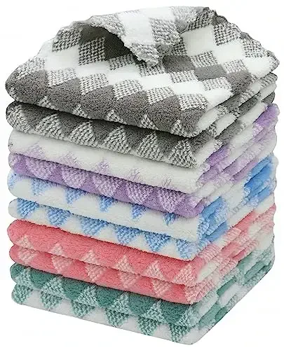 HFGBLG Microfiber Cleaning Cloth Lint Free Cleaning Rags, 10 Pack Fast Drying Dish Rags for Cleaning, Super Absorbent Kitchen Dish Cloths for Wash Dishes,12 in x 12 in, Mix Color - 1