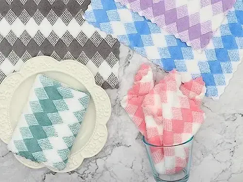 HFGBLG Microfiber Cleaning Cloth Lint Free Cleaning Rags, 10 Pack Fast Drying Dish Rags for Cleaning, Super Absorbent Kitchen Dish Cloths for Wash Dishes,12 in x 12 in, Mix Color - 7