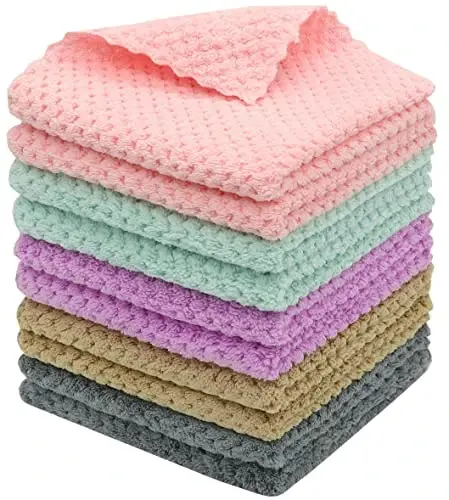 HFGBLG Microfiber Tozalash Mato Tolasi Bepul Tozalash Latta, 10 Paket Tez Quriydigan Idish Latta Tozalash uchun, Super Absorbent Oshxona Idish Mato Yuvish uchun, 12 dyuym x 12 dyuym, Aralash Rang - HFGBLG