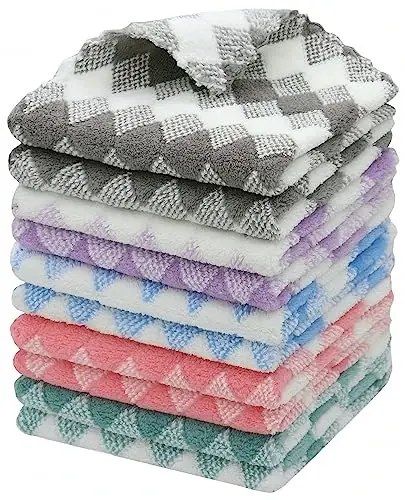 HFGBLG Microfiber Tozalash Matosi Tolasi Bo'lmagan Tozalash Latasi, 10 Pachka Tez Quritadigan Idish Latasi Tozalash uchun, Super Singdiruvchan Oshxona Idish Matolari Idishlarni Yuvish uchun, 12 dyuym x 12 dyuym, Aralash Rang 