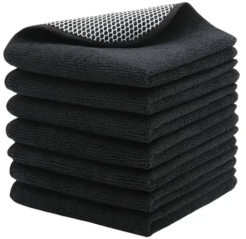 HFGBLG Microfiber Cleaning Cloth Fast Drying Kitchen Dish Cloths Cleaning Rags for Washing Dishes, Absorbent Lint Free Kitchen Washcloths Rags with Poly Scour Side, 12 Inch x 12 Inch (Black) - 1