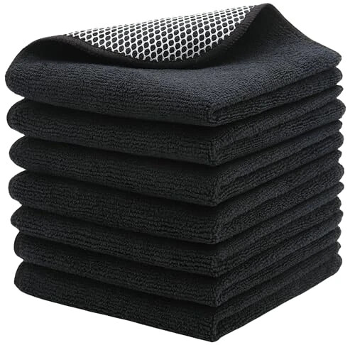 HFGBLG Microfiber Cleaning Cloth Fast Drying Kitchen Dish Cloths Cleaning Rags for Washing Dishes, Absorbent Lint Free Kitchen Washcloths Rags with Poly Scour Side, 12 Inch x 12 Inch (Black) - HFGBLG