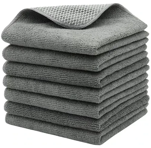 HFGBLG Microfiber Cleaning Cloth Fast Drying Kitchen Dish Cloths Cleaning Rags for Washing Dishes, Absorbent Lint Free Kitchen Washcloths Rags with Poly Scour Side, 12 Inch x 12 Inch (Gray) - HFGBLG
