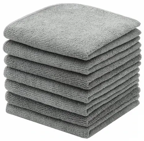 HFGBLG Microfiber Cleaning Cloth Fast Drying Kitchen Dish Cloths Cleaning Rags for Washing Dishes, Absorbent Lint Free Kitchen Washcloths Rags with Poly Scour Side, 12 Inch x 12 Inch (Gray) - 2