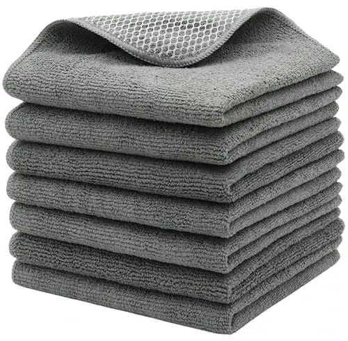 HFGBLG Microfiber Cleaning Cloth Fast Drying Kitchen Dish Cloths Cleaning Rags for Washing Dishes, Absorbent Lint Free Kitchen Washcloths Rags with Poly Scour Side, 12 Inch x 12 Inch (Gray) - 1