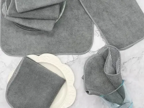 HFGBLG Microfiber Cleaning Cloth Fast Drying Kitchen Dish Cloths Cleaning Rags for Washing Dishes, Absorbent Lint Free Kitchen Washcloths Rags with Poly Scour Side, 12 Inch x 12 Inch (Gray) - 7