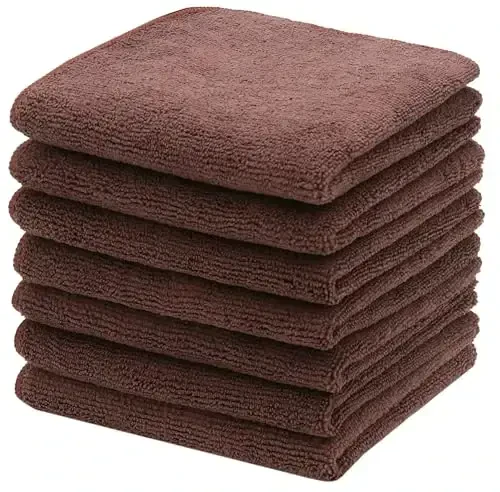 HFGBLG Microfiber Cleaning Cloth Fast Drying Kitchen Dish Cloths Cleaning Rags for Washing Dishes, Absorbent Lint Free Kitchen Washcloths Rags with Poly Scour Side, 12 Inch x 12 Inch (Brown) - 2