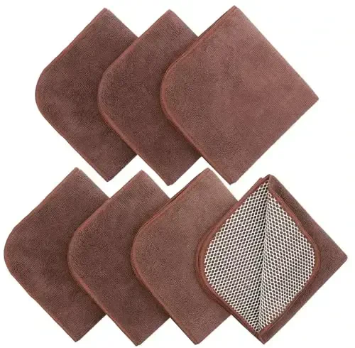 HFGBLG Microfiber Cleaning Cloth Fast Drying Kitchen Dish Cloths Cleaning Rags for Washing Dishes, Absorbent Lint Free Kitchen Washcloths Rags with Poly Scour Side, 12 Inch x 12 Inch (Brown) - 3