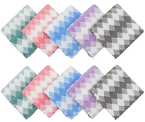 HFGBLG Microfiber Cleaning Cloth Lint Free Cleaning Rags, 10 Pack Fast Drying Dish Rags for Cleaning, Super Absorbent Kitchen Dish Cloths for Wash Dishes,12 in x 12 in, Mix Color - 2