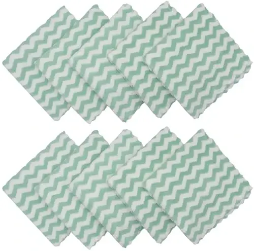 HFGBLG Microfiber Cleaning Cloth Lint Free Cleaning Rags, 10 Pack Fast Drying Dish Rags for Cleaning, Super Absorbent Kitchen Dish Cloths for Wash Dishes,12 in x 12 in (Green) - 2