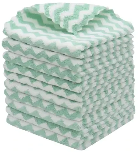 HFGBLG Microfiber Cleaning Cloth Lint Free Cleaning Rags, 10 Pack Fast Drying Dish Rags for Cleaning, Super Absorbent Kitchen Dish Cloths for Wash Dishes,12 in x 12 in (Green) - 1