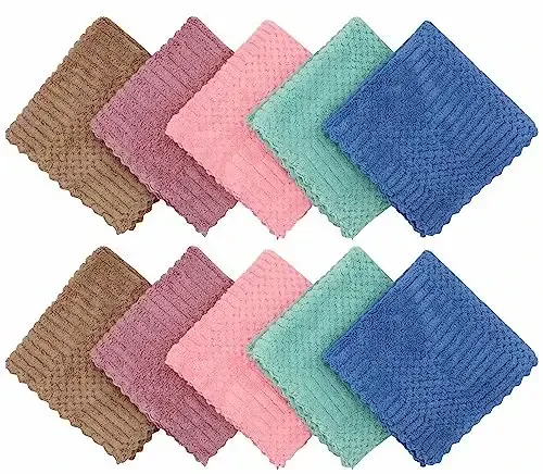 HFGBLG Microfiber Cleaning Cloth Lint Free Cleaning Rags, 10 Pack Fast Drying Dish Rags for Cleaning, Super Absorbent Kitchen Dish Cloths for Wash Dishes,12 in x 12 in, Mix Color - HFGBLG (1)