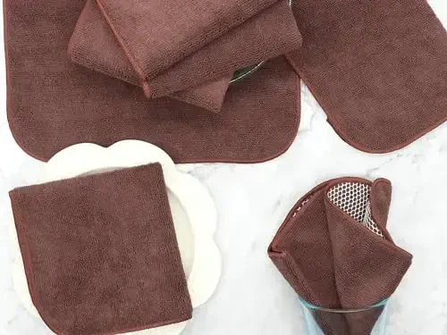 HFGBLG Салфетка из микрофибры для уборки Быстросохнущие кухонные тряпки для мытья посуды Чистящие тряпки для мытья посуды, абсорбирующие безворсовые кухонные салфетки с полировальной стороной, 30 x 30 см (коричневый) - 7