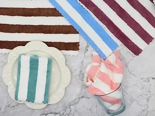 HFGBLG Салфетки из микрофибры для уборки, безворсовые тряпки для уборки, 10 шт., быстросохнущие тряпки для мытья посуды, супервпитывающие кухонные тряпки для мытья посуды, 30 x 30 см, разные цвета - 4