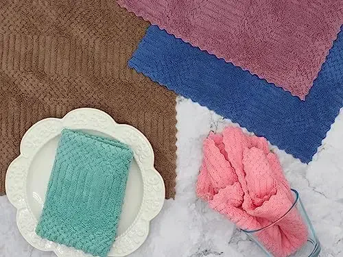 HFGBLG Салфетки из микрофибры для уборки, безворсовые тряпки для уборки, 10 шт, быстросохнущие тряпки для посуды, супервпитывающие кухонные тряпки для мытья посуды, 30 x 30 см, разные цвета - 7