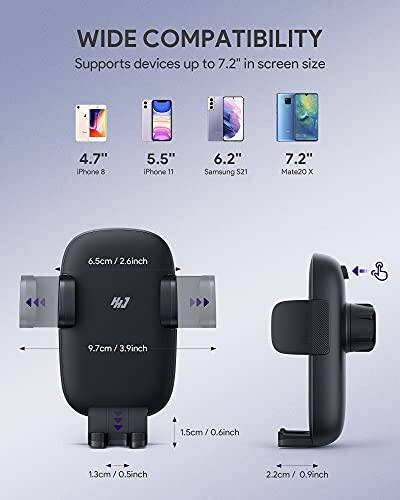 HHJ Phone Mount for Car [Super Stable & Easy] Upgraded Air Vent Clip Car Phone Holder Mount Fit for All Cell Phone with Thick Case Handsfree Car Mount for iPhone Automobile Cradles Universal - 6