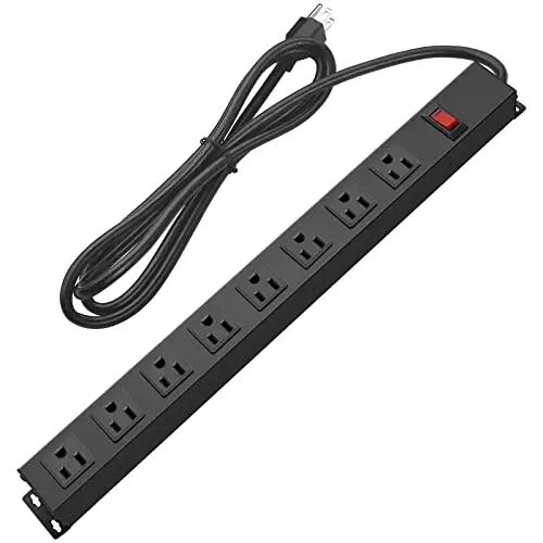 HHSOET Heavy Duty Long 8 Outlets, 14AWG Extension Cord, Black, 15FT, 4 | Metal, Wall Mountable Power Strips with Surge Protection, Switch, Office Under Desk Accessories, Wide Spaced - HHSOET