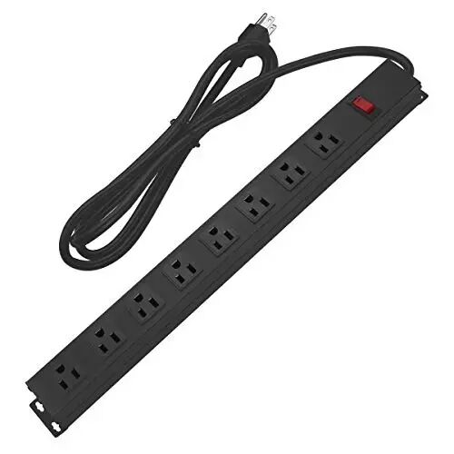 HHSOET Heavy Duty Long 8 Outlets, 14AWG Extension Cord, Black, 25FT, 1 | Metal, Wall Mountable Power Strips with Surge Protection, Switch, Office Under Desk Accessories, Wide Spaced - HHSOET