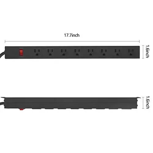 HHSOET Heavy Duty Long 8 Outlets, 14AWG Extension Cord, Black, 3FT, 3 | Metal, Wall Mountable Power Strips with Surge Protection, Switch, Office Under Desk Accessories, Wide Spaced - HHSOET (1)