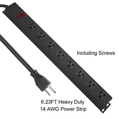 HHSOET Heavy Duty Long 8 Outlets, 14AWG Extension Cord, Black, 3FT, 3 | Metal, Wall Mountable Power Strips with Surge Protection, Switch, Office Under Desk Accessories, Wide Spaced - 4