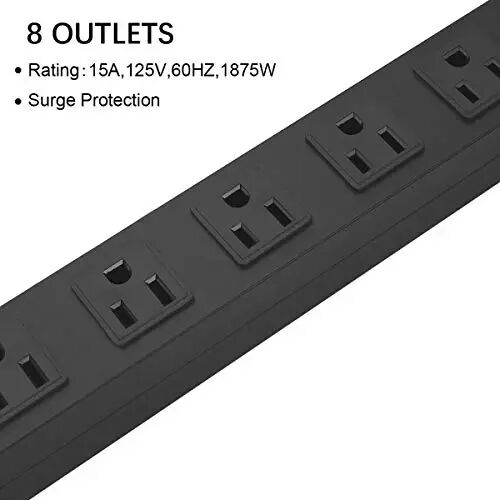 HHSOET Heavy Duty Long 8 Outlets, 14AWG Extension Cord, Black, 4FT, 2 | Metal, Wall Mountable Power Strips with Surge Protection, Switch, Office Under Desk Accessories, Wide Spaced - 5
