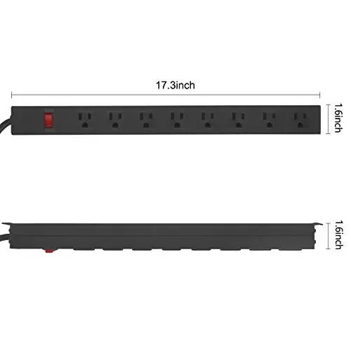 HHSOET Heavy Duty Long 8 Outlets, 14AWG Extension Cord, Black, 6FT, 3 | Metal, Wall Mountable Power Strips with Surge Protection, Switch, Office Under Desk Accessories, Wide Spaced - HHSOET (1)