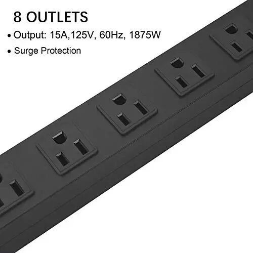 HHSOET Heavy Duty Long 8 Outlets, 14AWG Extension Cord, Black, 6FT, 3 | Metal, Wall Mountable Power Strips with Surge Protection, Switch, Office Under Desk Accessories, Wide Spaced - 5