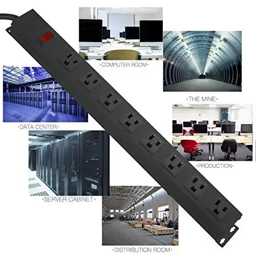 HHSOET Metal Wide Spaced Power Strip, 8 Outlets, Black, 1200J Surge Protector, 15A, 125V, 60Hz, 1875W - 6