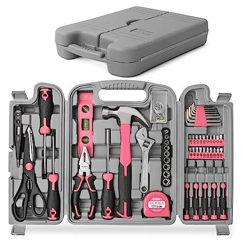 Hi-Spec 54pc Tool Set General Household Toolkit with Toolbox Storage Case, Pink Ladies Basic House DIY Tool Kit Set for Women Home Garage Office College Dormitory Use - 1