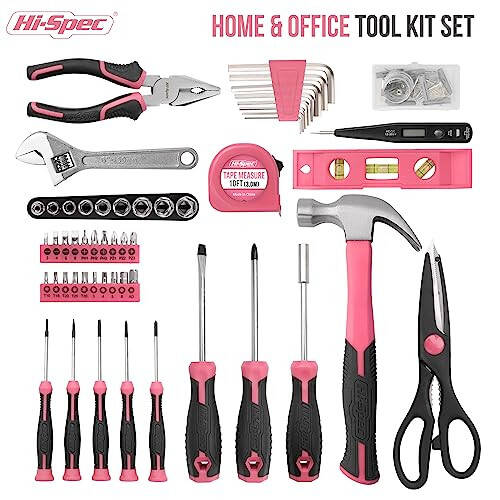 Hi-Spec 54pc Tool Set General Household Toolkit with Toolbox Storage Case, Pink Ladies Basic House DIY Tool Kit Set for Women Home Garage Office College Dormitory Use - 2