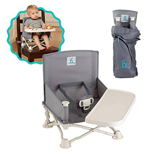 Hiccapop OmniBoost Travel Booster Seat with Tray for Baby, Dining Table, Camping, Beach, Grandma’s | Folding Portable Tip-Free Design Straps to Kitchen Chairs - 1