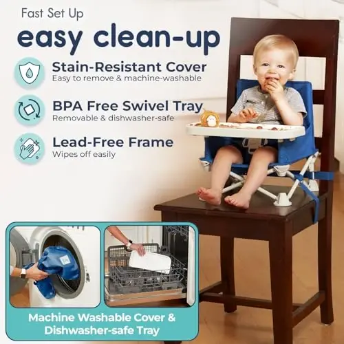 Hiccapop OmniBoost Travel Booster Seat with Tray for Baby | Folding Portable Baby Booster Seat for Dining Table, Camping, Beach, Grandma’s | Tip-Free Design Straps to Kitchen Chairs - Booster Chair - 4