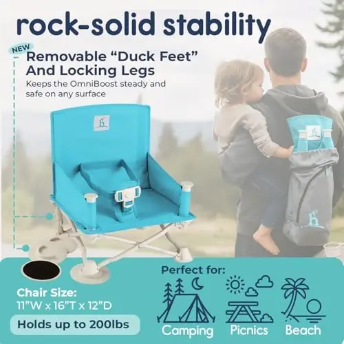 Hiccapop OmniBoost Travel Booster Seat with Tray for Baby | Folding Portable Seat for Dining Table, Camping, Beach, Grandma’s | Tip-Free Design Straps to Kitchen Chairs - HICCAPOP