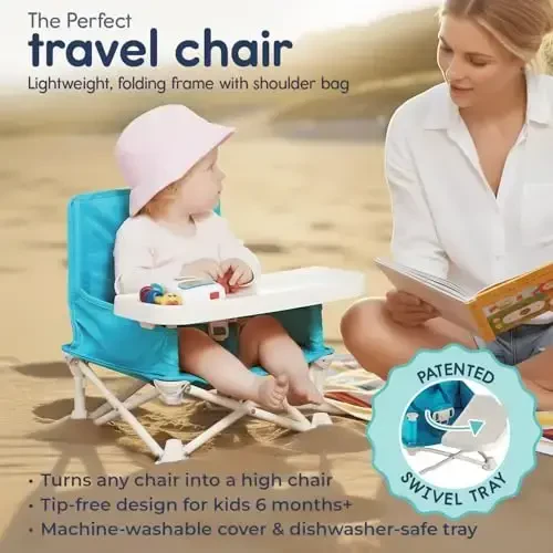 Hiccapop OmniBoost Travel Booster Seat with Tray for Baby | Folding Portable Seat for Dining Table, Camping, Beach, Grandma’s | Tip-Free Design Straps to Kitchen Chairs - 2