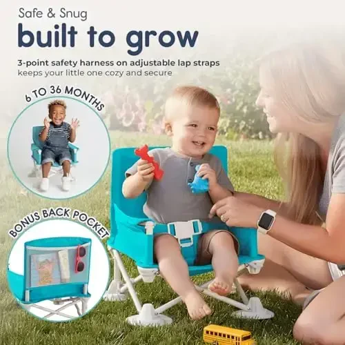 Hiccapop OmniBoost Travel Booster Seat with Tray for Baby | Folding Portable Seat for Dining Table, Camping, Beach, Grandma’s | Tip-Free Design Straps to Kitchen Chairs - 5