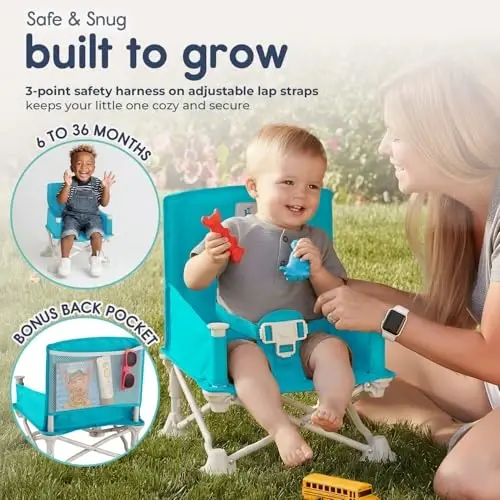 Hiccapop OmniBoost Travel Booster Seat with Tray for Baby | Folding Portable Seat for Dining Table, Camping, Beach, Grandma’s | Tip-Free Design Straps to Kitchen Chairs - 5