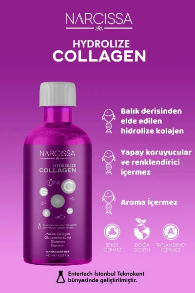 Hydrolize Collagen - %100 Saf Marine Collagen, Hidrolize Peptitler Içeren Sıvı Kolajen 400ML - NARCISSA (1)