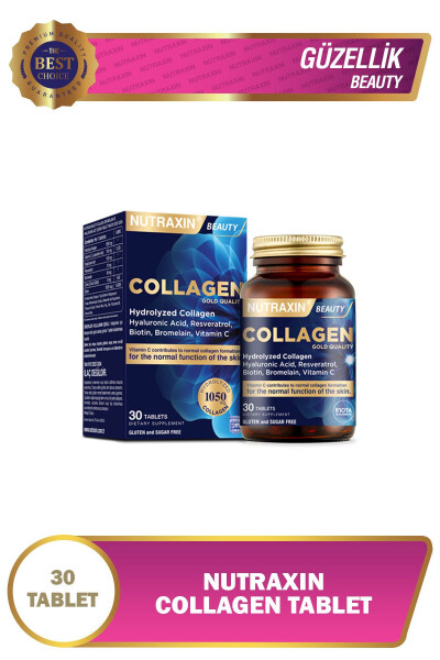Hidrolize Kolajen 1050 Mg 30 Tablet Tip1 Tip3 Resveratrol Bromelain Biotin Hyalüronik asit Çinko - NUTRAXIN