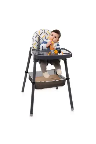 High Chair Baby Feeding Dining Chair Portable with Basket Toy Detachable Front Tray-Gray - 1