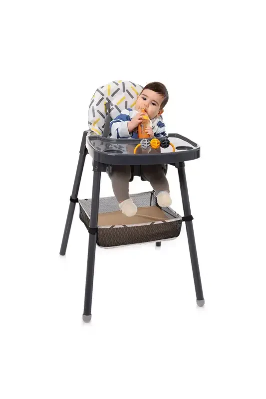 High Chair Baby Feeding Dining Chair Portable with Basket Toy Detachable Front Tray-Gray - 1