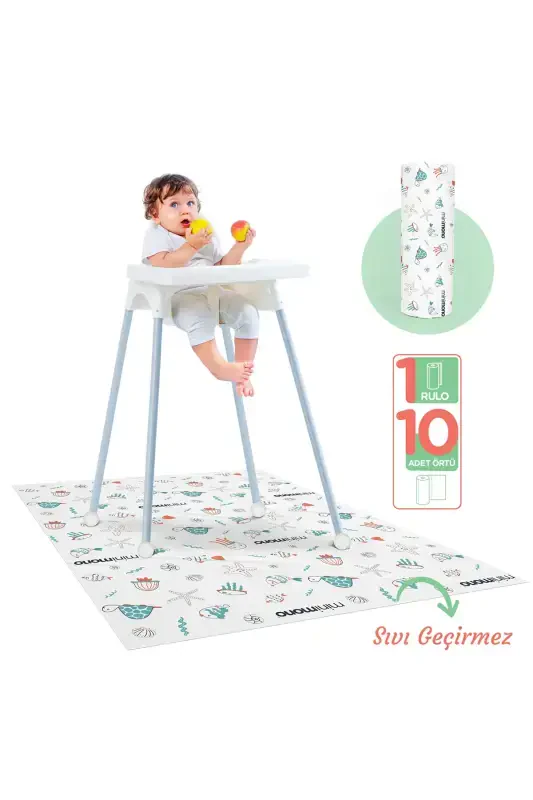 High Chair Under and Activity Cover - Disposable - 1 Roll of 10 - Blue - 1