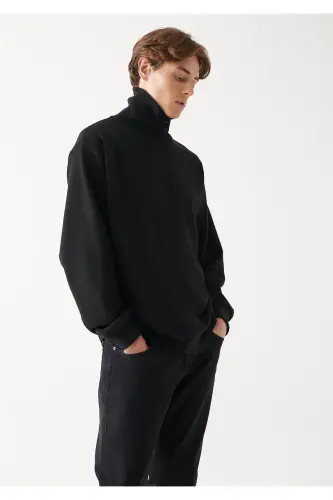 High Collar Black Sweatshirt 0610965-900-Black - 1