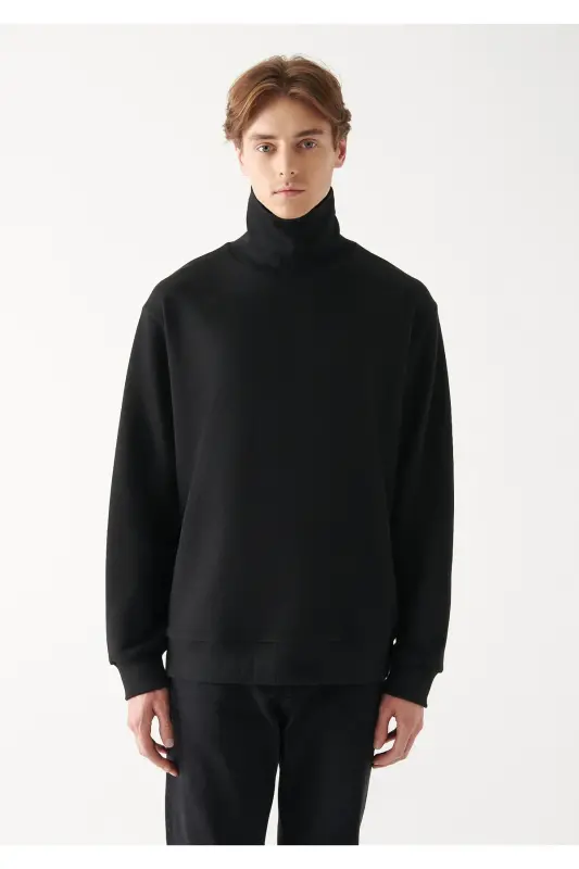High Collar Black Sweatshirt 0610965-900-Black - 2