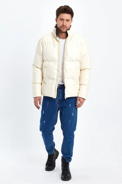 High Collar Leather Padded Jacket AF-K50641PRM-Ecru - 6