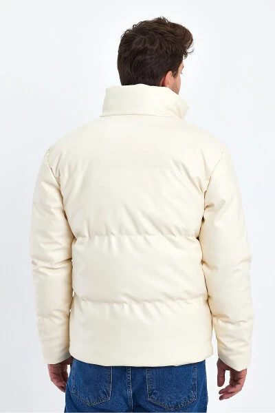 High Collar Leather Padded Jacket AF-K50641PRM-Ecru - 7