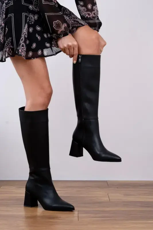 High Heel Long Boots Black-Black - SOVRANA