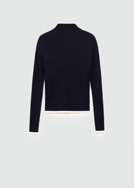 High neck, ribbed knit, ecru sweater. - 1