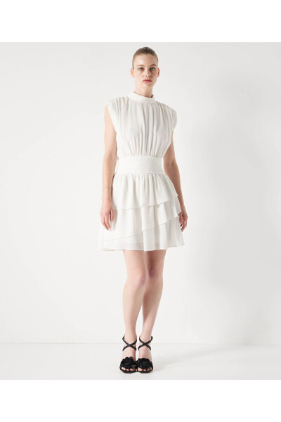High-neck, ruffled dress - İPEKYOL