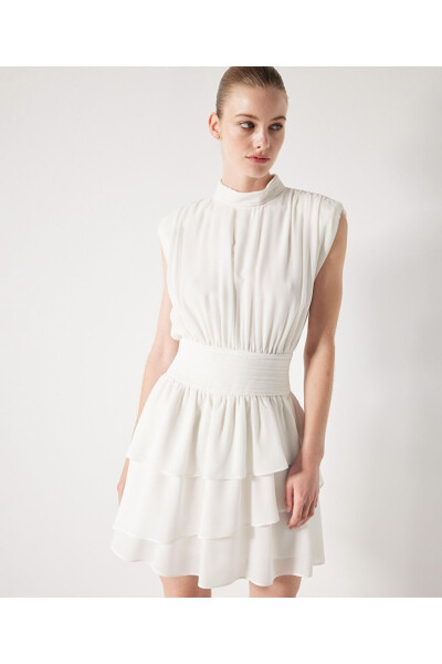 High-neck, ruffled dress - İPEKYOL (1)